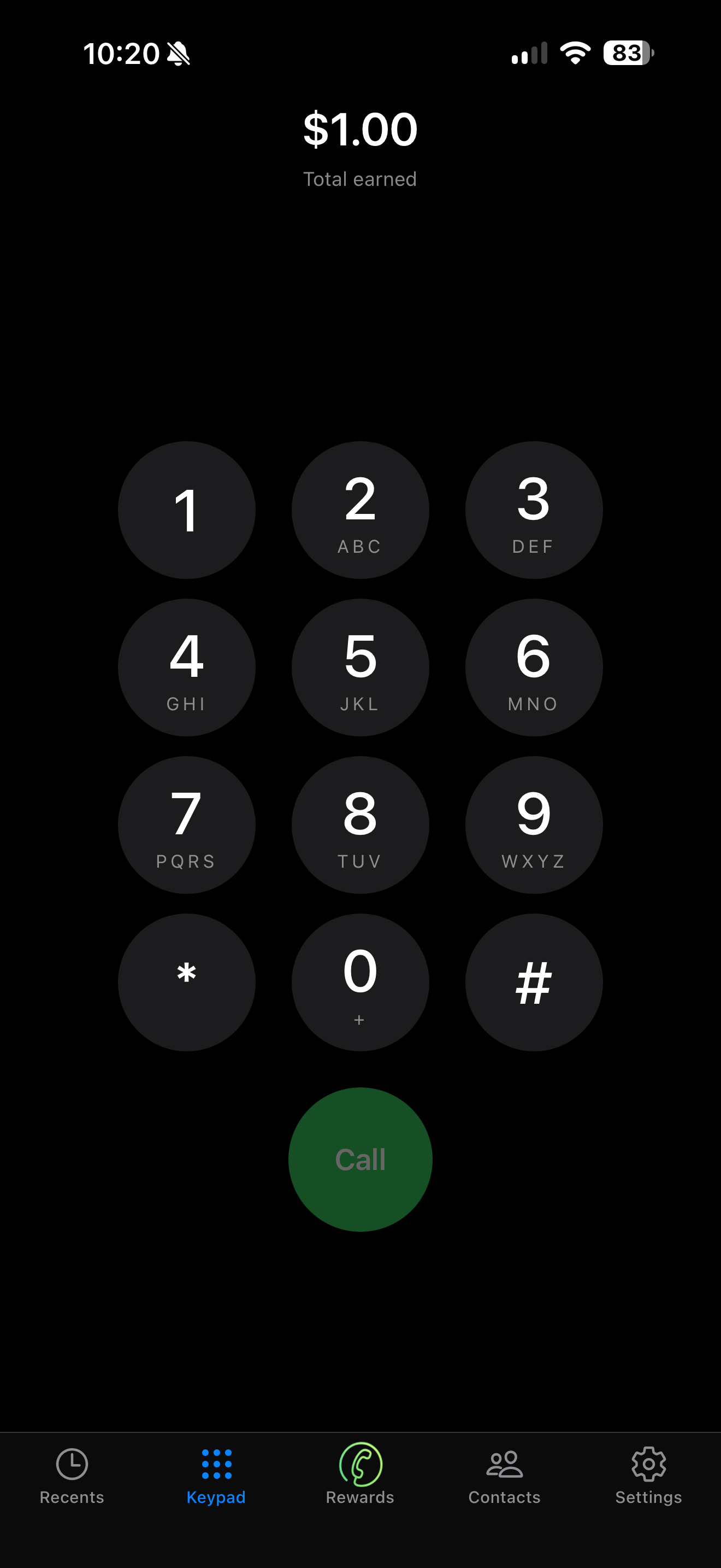 Ring Rewards keypad screen